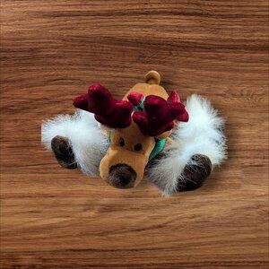Commonwealth Plush Reindeer Toy With Red Antlers & Green Bow 6"  2005